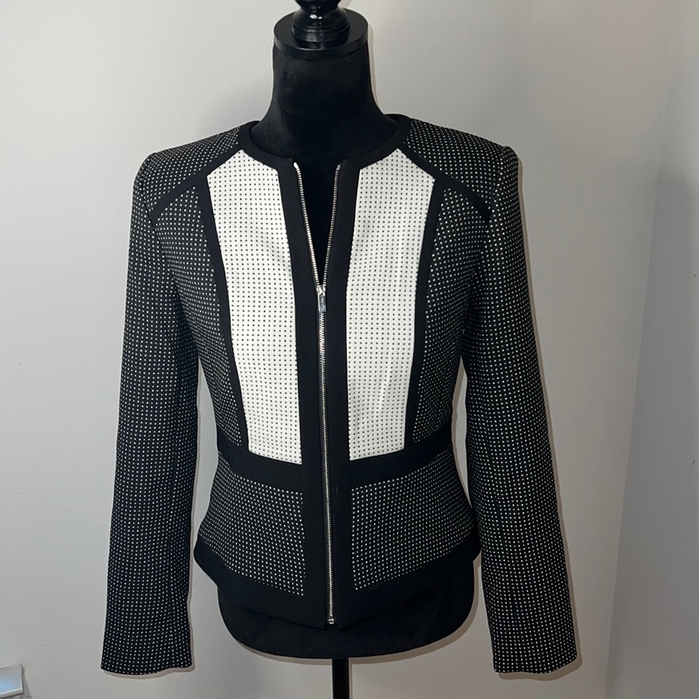 Calvin Klein black ivory zip up blazer jacket Sz 4